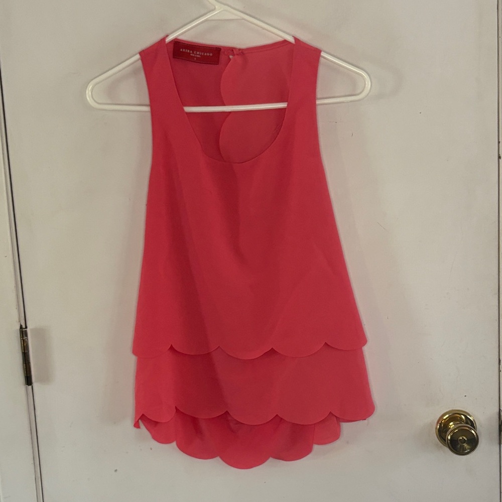 Akira Chicago carnation pink sleeveless blouse open back scalloped Size Small